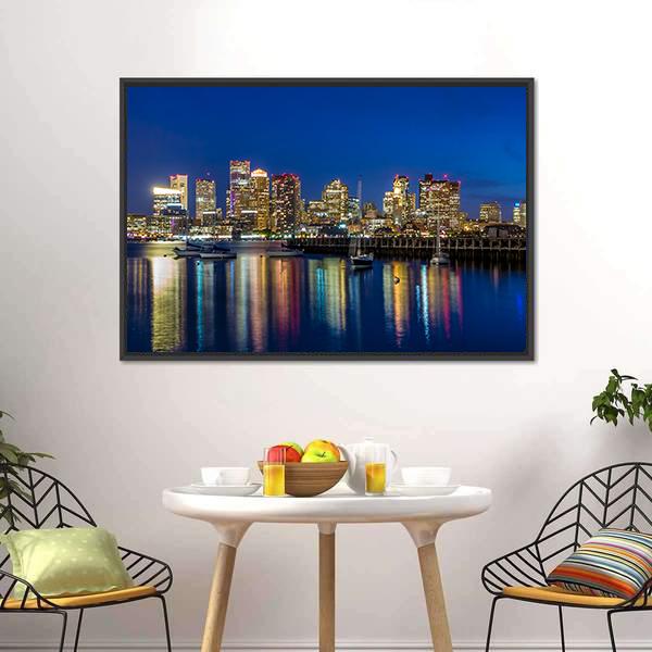 Boston Skyscrapers At Twilight Canvas Wall Art-3 Horizontal-Gallery Wrap-25" x 16"-Tiaracle