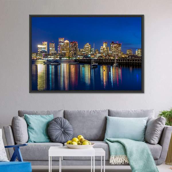 Boston Skyscrapers At Twilight Canvas Wall Art-1 Piece-Floating Frame-24" x 16"-Tiaracle