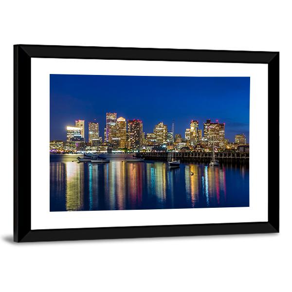 Boston Skyscrapers At Twilight Canvas Wall Art-3 Horizontal-Gallery Wrap-25" x 16"-Tiaracle