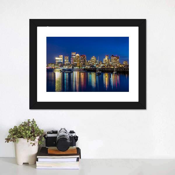 Boston Skyscrapers At Twilight Canvas Wall Art-1 Piece-Framed Print-20" x 16"-Tiaracle