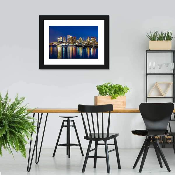 Boston Skyscrapers At Twilight Canvas Wall Art-3 Horizontal-Gallery Wrap-25" x 16"-Tiaracle