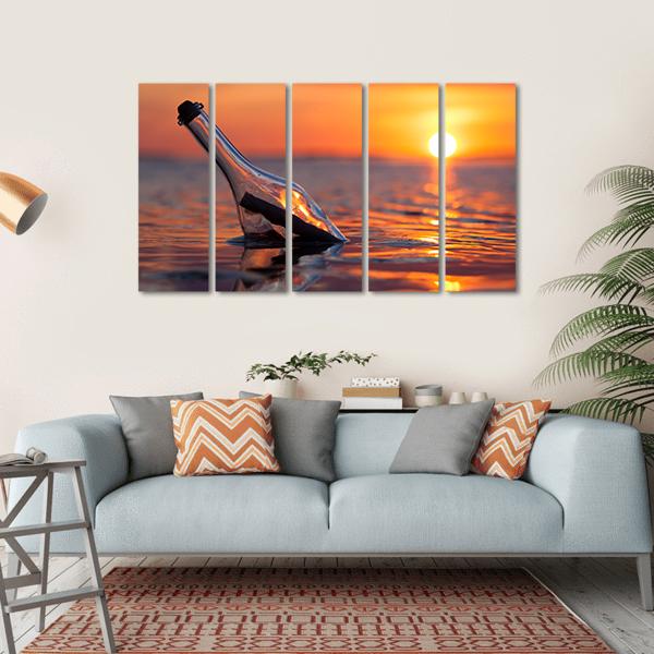 Bottle In Sea Canvas Wall Art-5 Horizontal-Gallery Wrap-22" x 12"-Tiaracle