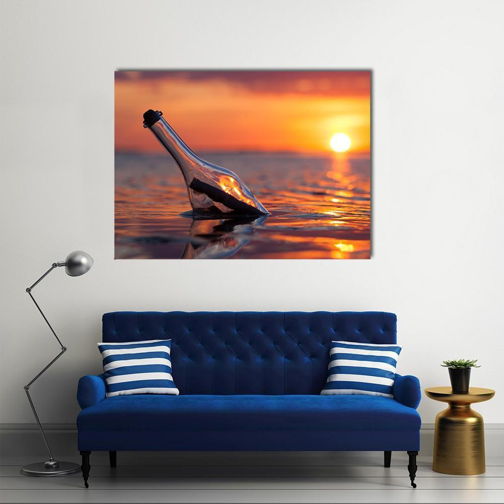 Bottle In Sea Canvas Wall Art-1 Piece-Gallery Wrap-48" x 32"-Tiaracle