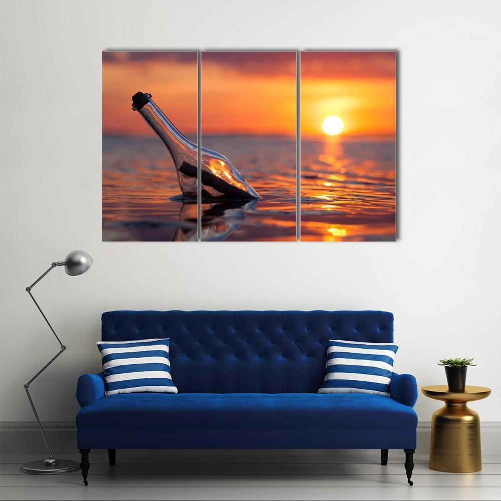 Bottle In Sea Canvas Wall Art-3 Horizontal-Gallery Wrap-37" x 24"-Tiaracle