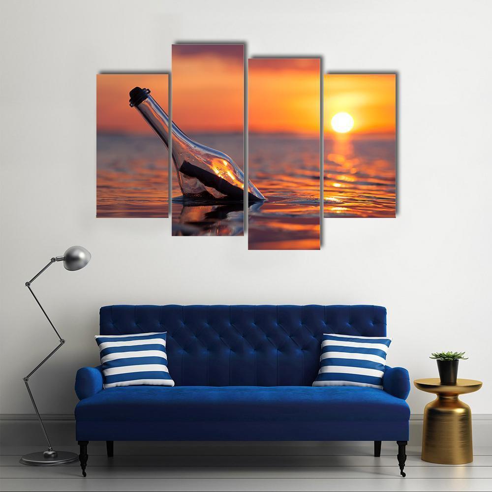 Bottle In Sea Canvas Wall Art-4 Pop-Gallery Wrap-50" x 32"-Tiaracle