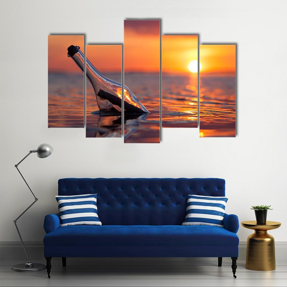 Bottle In Sea Canvas Wall Art-5 Pop-Gallery Wrap-47" x 32"-Tiaracle