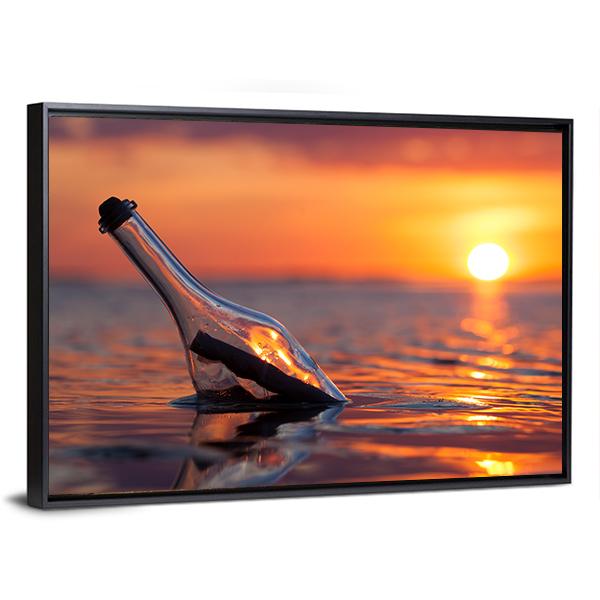 Bottle In Sea Canvas Wall Art-3 Horizontal-Gallery Wrap-25" x 16"-Tiaracle