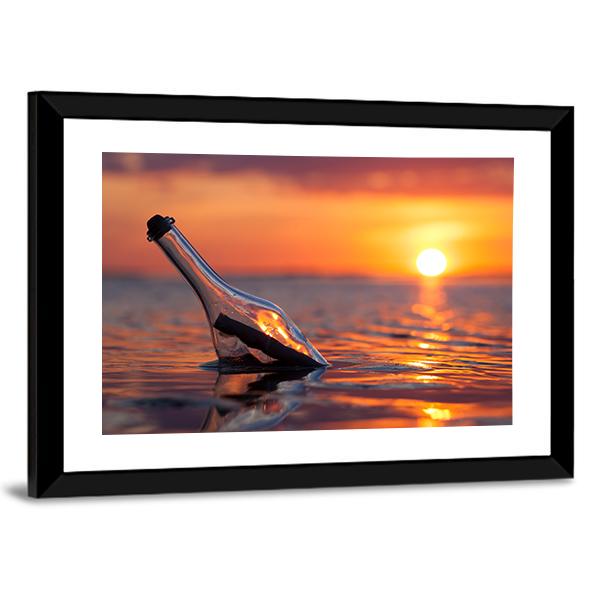 Bottle In Sea Canvas Wall Art-3 Horizontal-Gallery Wrap-25" x 16"-Tiaracle