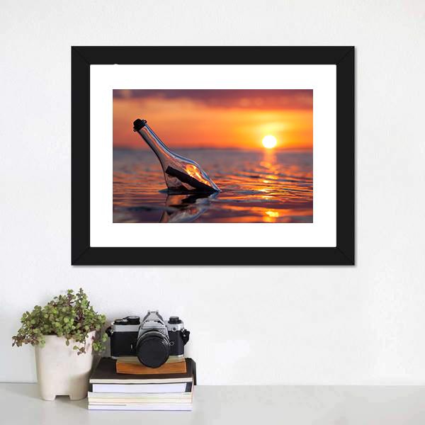 Bottle In Sea Canvas Wall Art-1 Piece-Framed Print-20" x 16"-Tiaracle