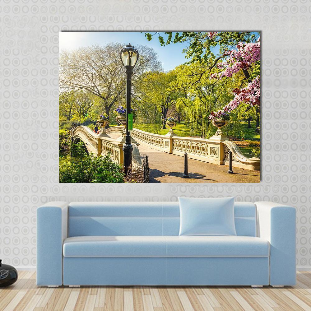 Bow Bridge In Central Park Canvas Wall Art-1 Piece-Gallery Wrap-48" x 32"-Tiaracle