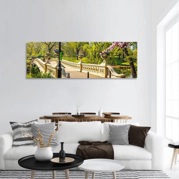 Bow Bridge In Central Park Panoramic Canvas Wall Art-1 Piece-36" x 12"-Tiaracle