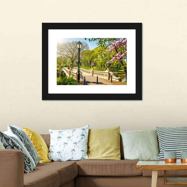 Bow Bridge In Central Park Panoramic Canvas Wall Art-1 Piece-36" x 12"-Tiaracle