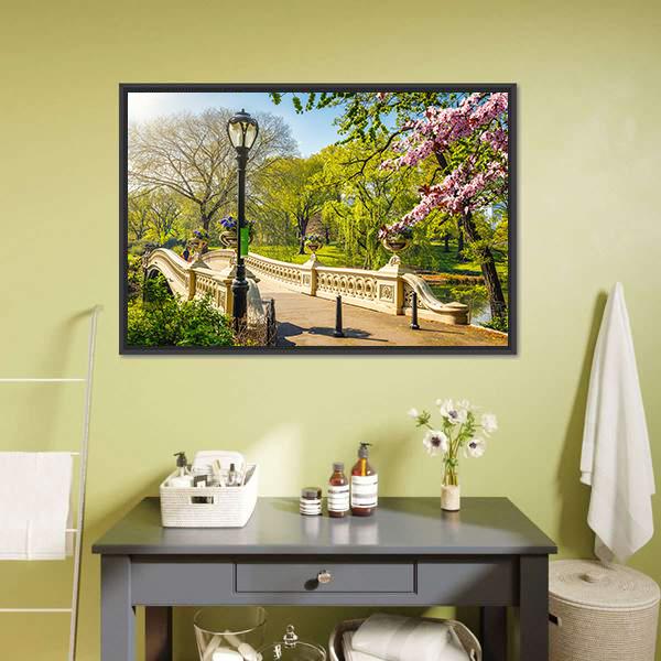 Bow Bridge In Central Park Panoramic Canvas Wall Art-1 Piece-36" x 12"-Tiaracle