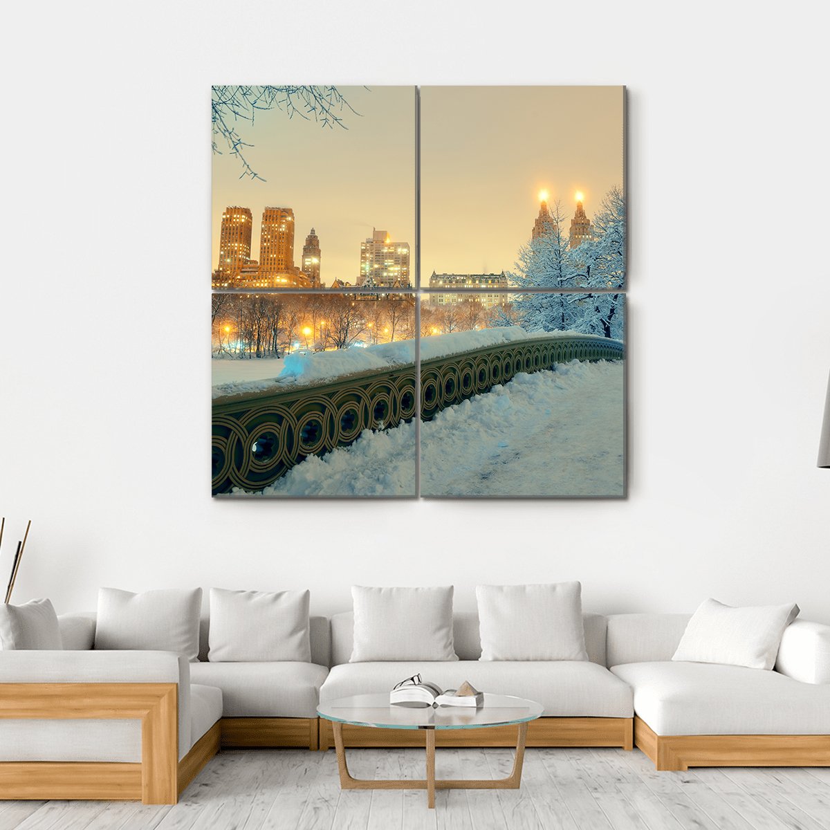 Bow Bridge In Winter Canvas Wall Art-4 Square-Gallery Wrap-17" x 17"-Tiaracle