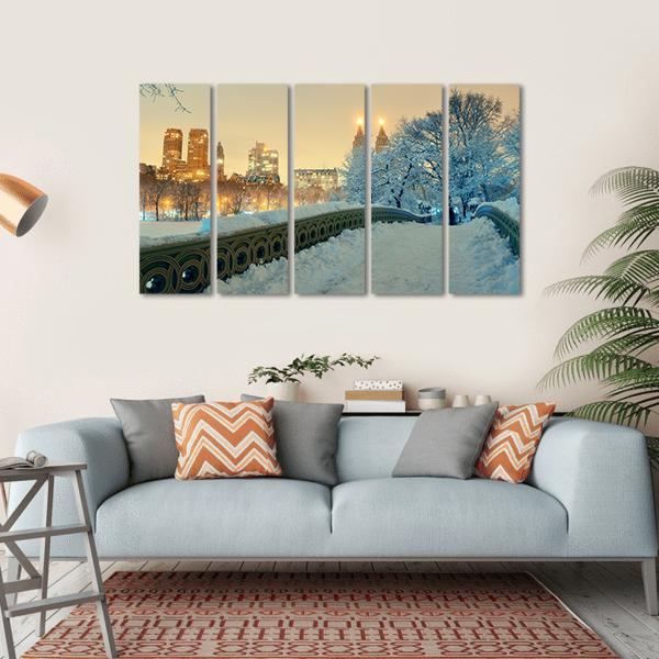 Bow Bridge In Winter Canvas Wall Art-5 Horizontal-Gallery Wrap-22" x 12"-Tiaracle