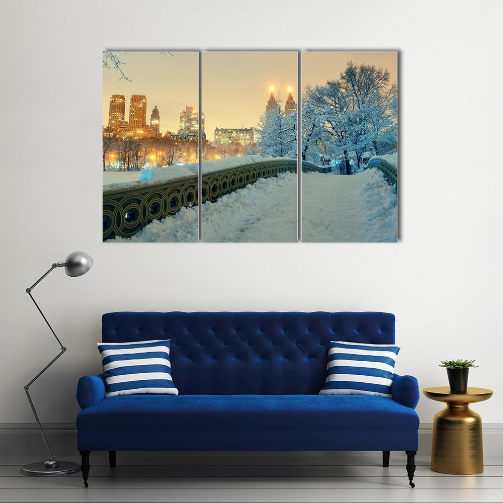 Bow Bridge In Winter Canvas Wall Art-3 Horizontal-Gallery Wrap-37" x 24"-Tiaracle