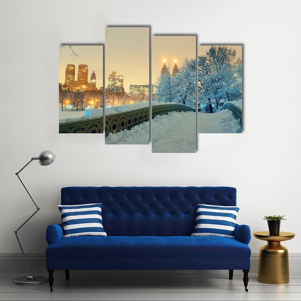 Bow Bridge In Winter Canvas Wall Art-4 Pop-Gallery Wrap-50" x 32"-Tiaracle