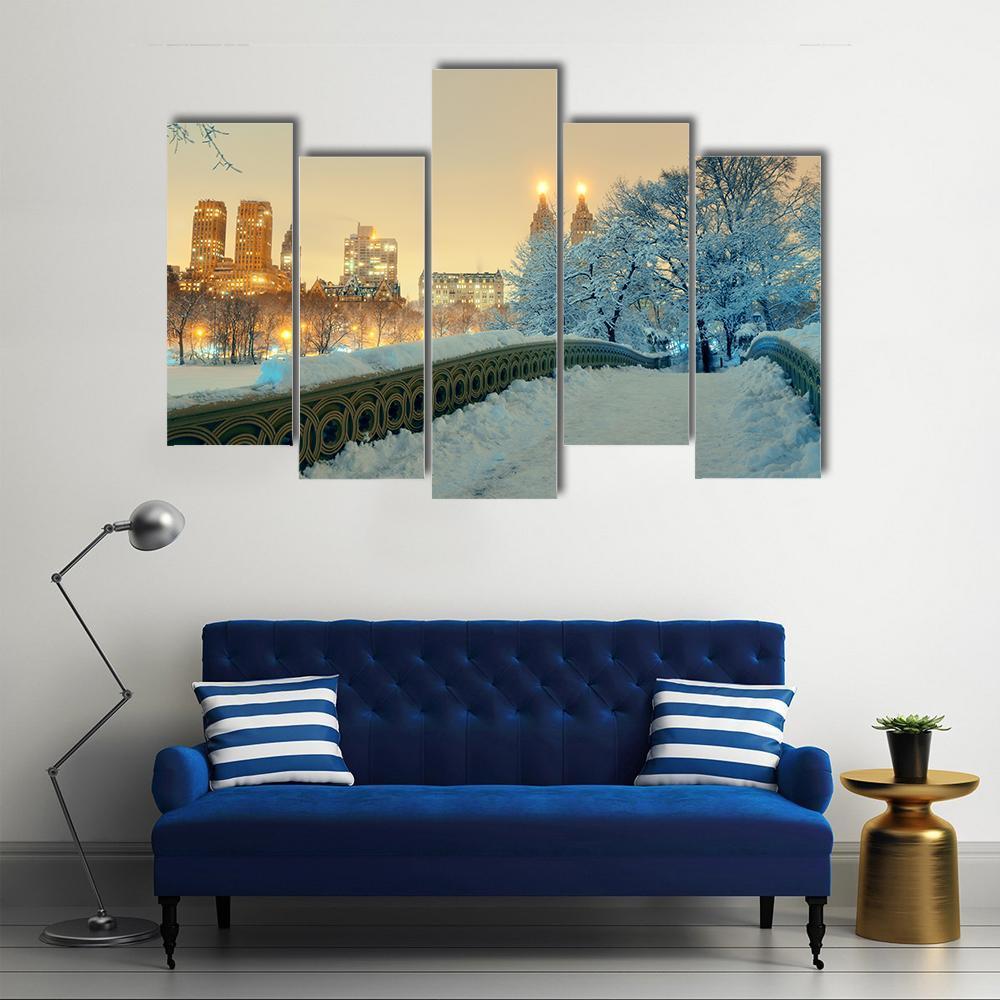 Bow Bridge In Winter Canvas Wall Art-5 Pop-Gallery Wrap-47" x 32"-Tiaracle