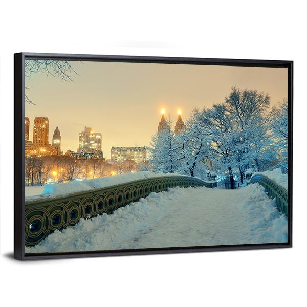Bow Bridge In Winter Canvas Wall Art-3 Horizontal-Gallery Wrap-25" x 16"-Tiaracle