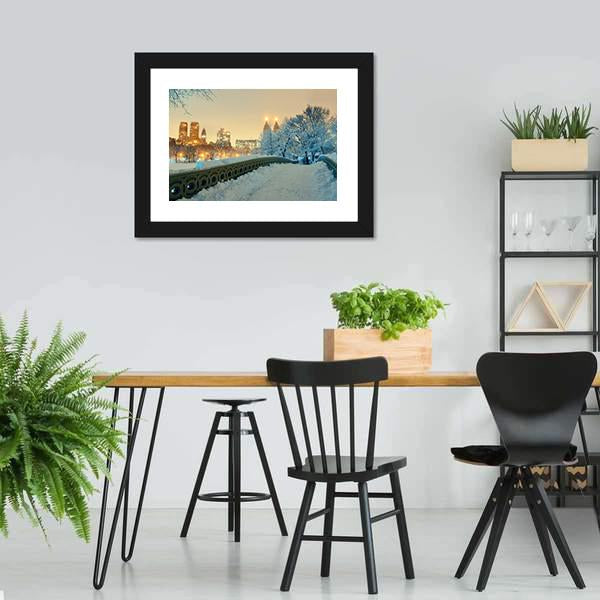 Bow Bridge In Winter Canvas Wall Art-3 Horizontal-Gallery Wrap-25" x 16"-Tiaracle