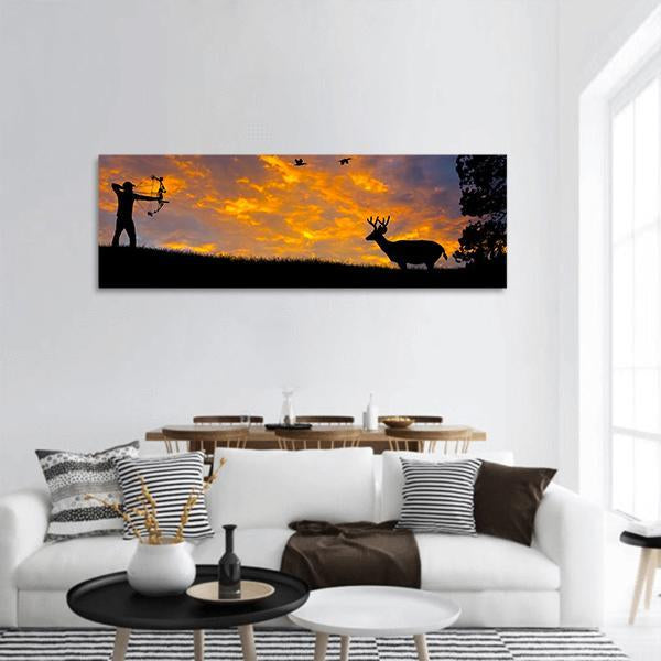 Silhouette Of Deer Panoramic Canvas Wall Art-3 Piece-25" x 08"-Tiaracle