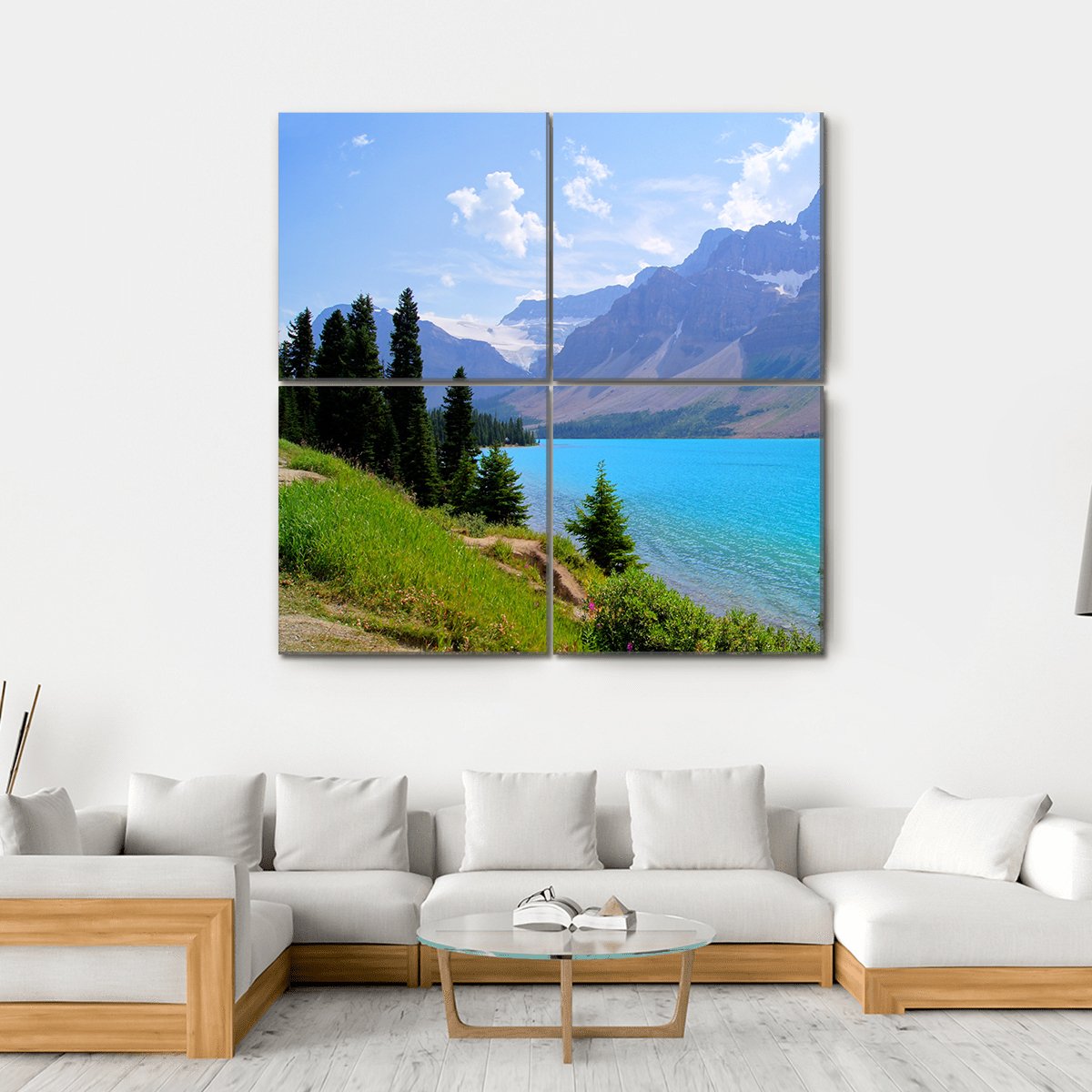 Bow Lake In Canada Canvas Wall Art-4 Square-Gallery Wrap-17" x 17"-Tiaracle