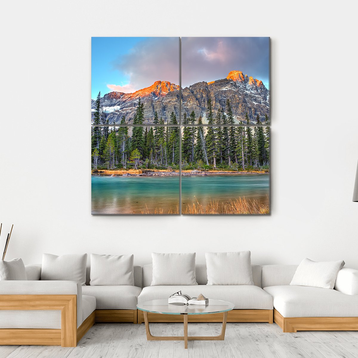 Bow Lake On Sunrise Canvas Wall Art-4 Square-Gallery Wrap-17" x 17"-Tiaracle