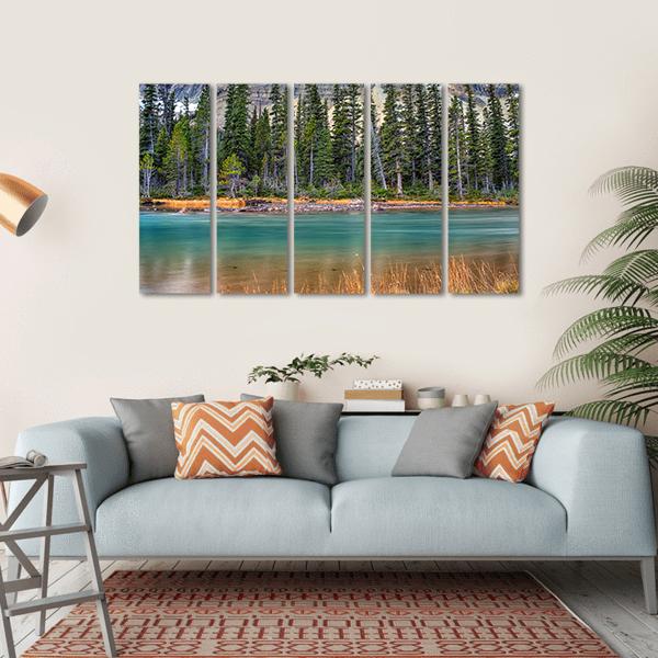 Bow Lake On Sunrise Canvas Wall Art-5 Horizontal-Gallery Wrap-22" x 12"-Tiaracle