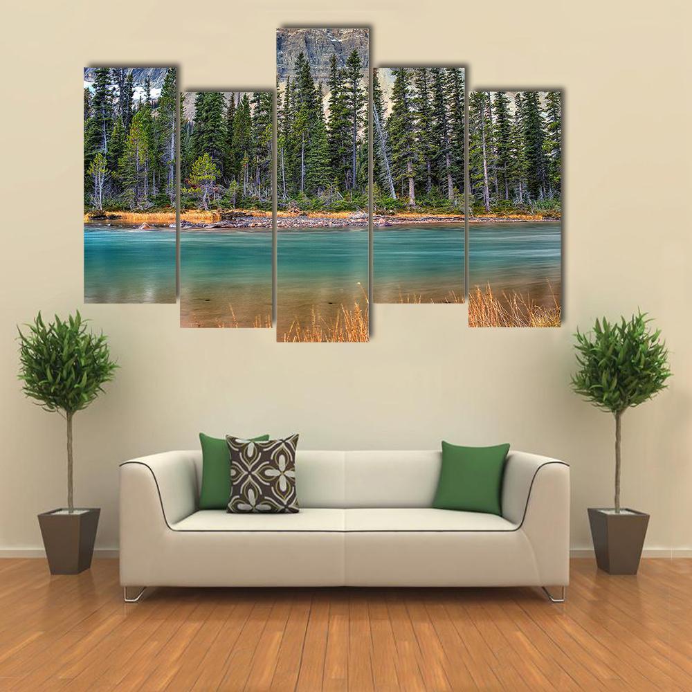 Bow Lake On Sunrise Canvas Wall Art-5 Pop-Gallery Wrap-47" x 32"-Tiaracle