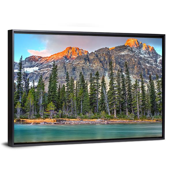 Bow Lake On Sunrise Canvas Wall Art-3 Horizontal-Gallery Wrap-25" x 16"-Tiaracle