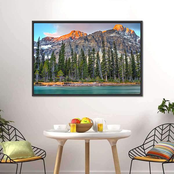 Bow Lake On Sunrise Canvas Wall Art-3 Horizontal-Gallery Wrap-25" x 16"-Tiaracle