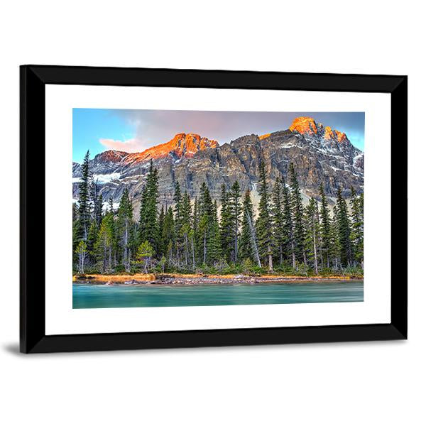 Bow Lake On Sunrise Canvas Wall Art-3 Horizontal-Gallery Wrap-25" x 16"-Tiaracle