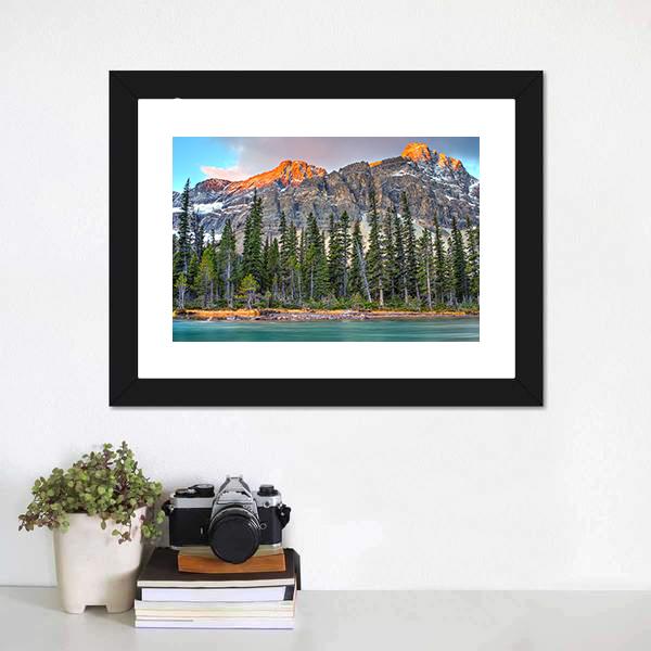 Bow Lake On Sunrise Canvas Wall Art-1 Piece-Framed Print-20" x 16"-Tiaracle