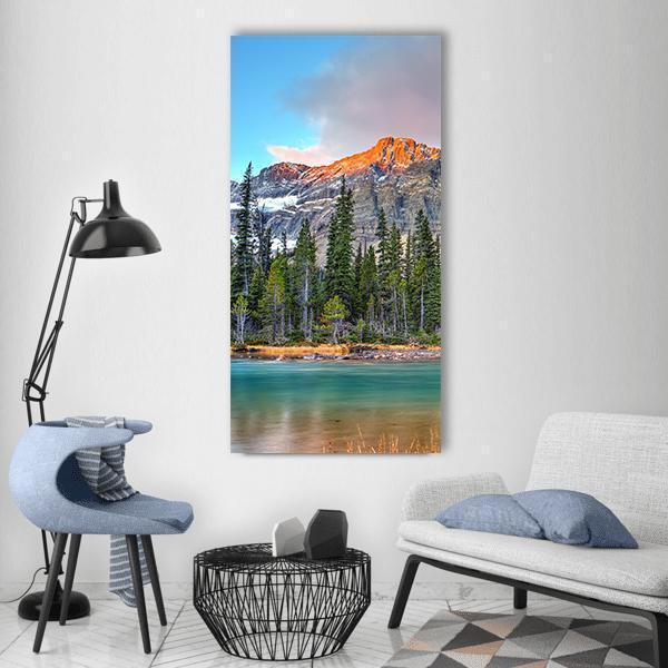 Bow Lake On Sunrise Vertical Canvas Wall Art-1 Vertical-Gallery Wrap-12" x 24"-Tiaracle