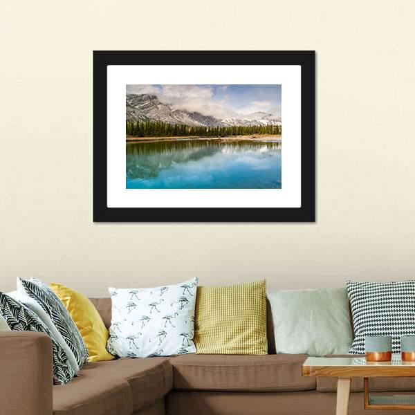 River &amp; Mount Yamnuska Canvas Wall Art-3 Horizontal-Gallery Wrap-25" x 16"-Tiaracle