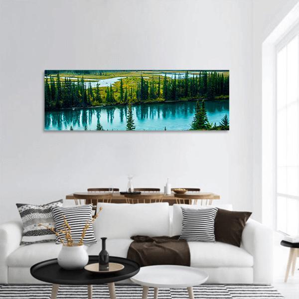 Bow River Through Valley Panoramic Canvas Wall Art-3 Piece-25" x 08"-Tiaracle