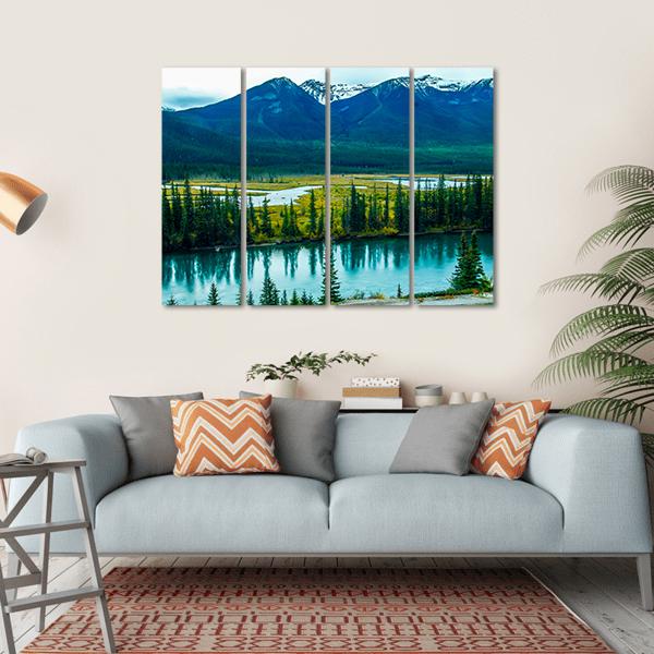 Bow River Through Valley Canvas Wall Art-4 Horizontal-Gallery Wrap-34" x 24"-Tiaracle