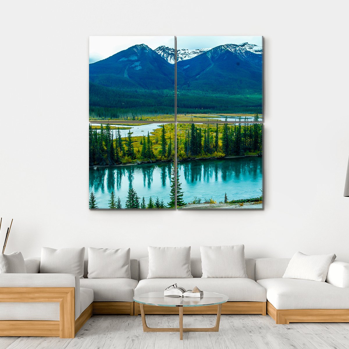 Bow River Through Valley Canvas Wall Art-4 Square-Gallery Wrap-17" x 17"-Tiaracle