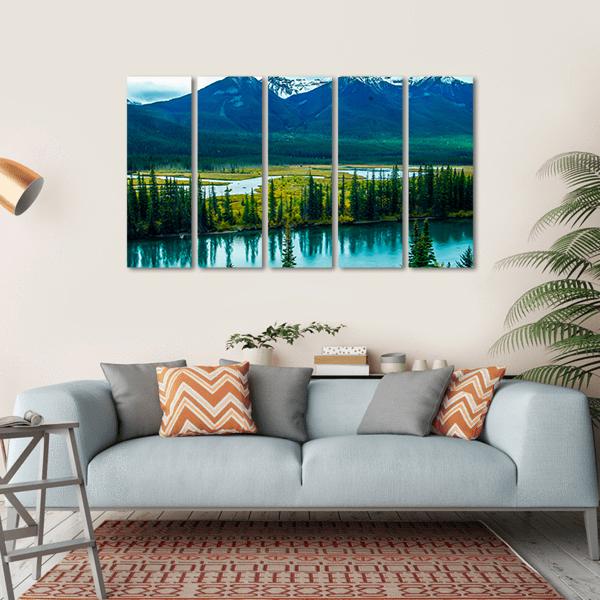 Bow River Through Valley Canvas Wall Art-5 Horizontal-Gallery Wrap-22" x 12"-Tiaracle