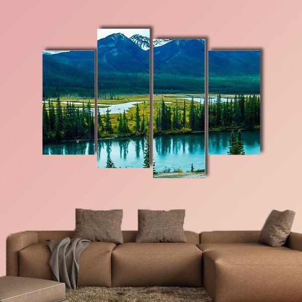 Bow River Through Valley Canvas Wall Art-4 Pop-Gallery Wrap-50" x 32"-Tiaracle
