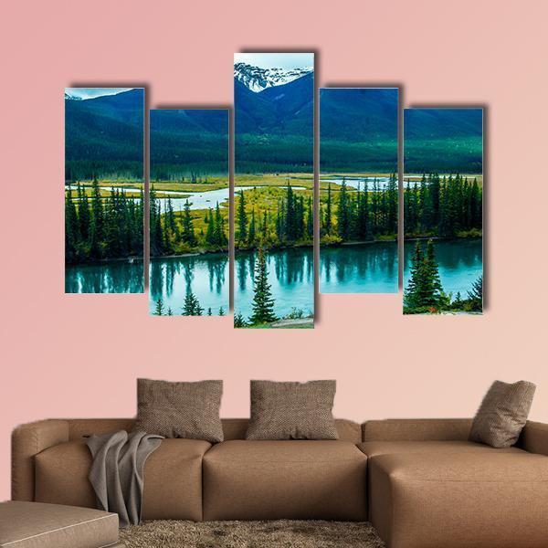 Bow River Through Valley Canvas Wall Art-5 Pop-Gallery Wrap-47" x 32"-Tiaracle