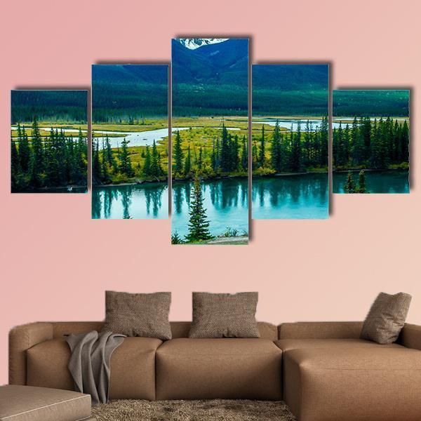 Bow River Through Valley Canvas Wall Art-5 Star-Gallery Wrap-62" x 32"-Tiaracle