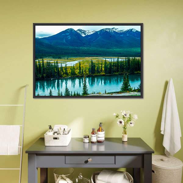 Bow River Through Valley Panoramic Canvas Wall Art-1 Piece-36" x 12"-Tiaracle