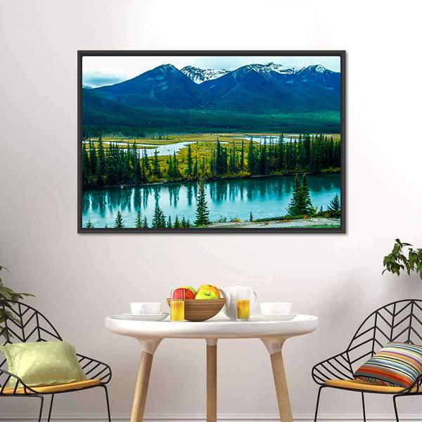 Bow River Through Valley Panoramic Canvas Wall Art-1 Piece-36" x 12"-Tiaracle
