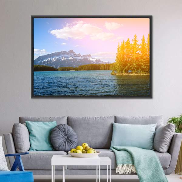 Bow River Valley Canvas Wall Art-1 Piece-Floating Frame-24" x 16"-Tiaracle