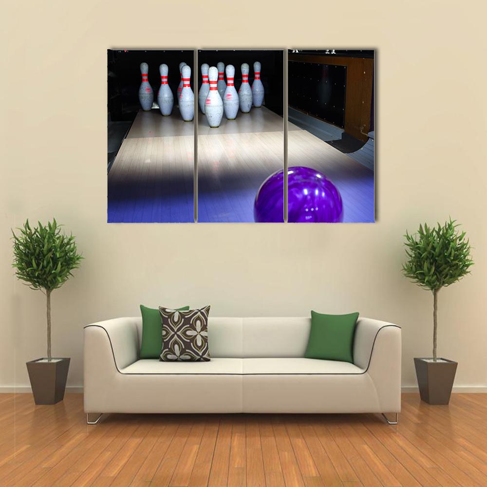 Bowling Ball And Pins Canvas Wall Art-3 Horizontal-Gallery Wrap-25&quot; x 16&quot;-Tiaracle