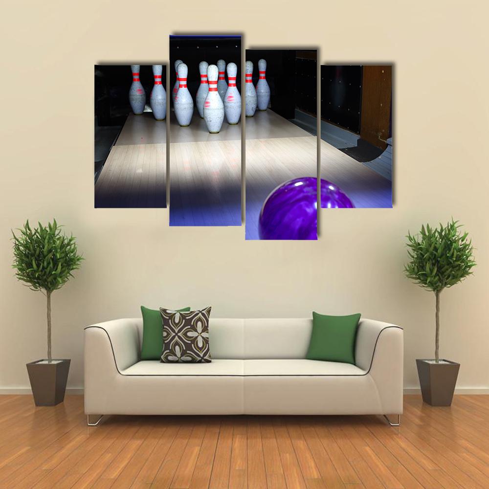 Bowling Ball And Pins Canvas Wall Art-4 Pop-Gallery Wrap-34&quot; x 20&quot;-Tiaracle