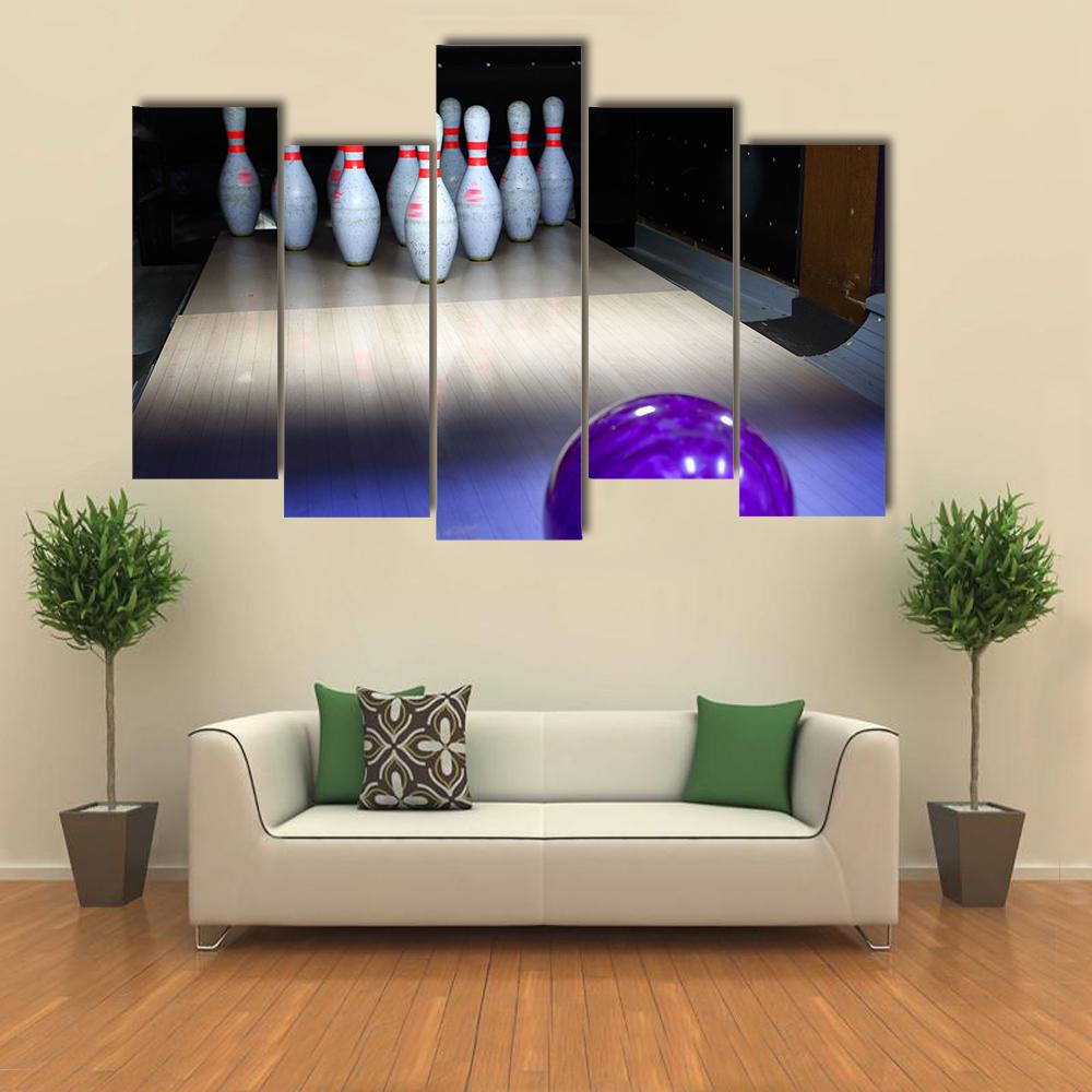 Bowling Ball And Pins Canvas Wall Art-5 Pop-Gallery Wrap-32&quot; x 21&quot;-Tiaracle