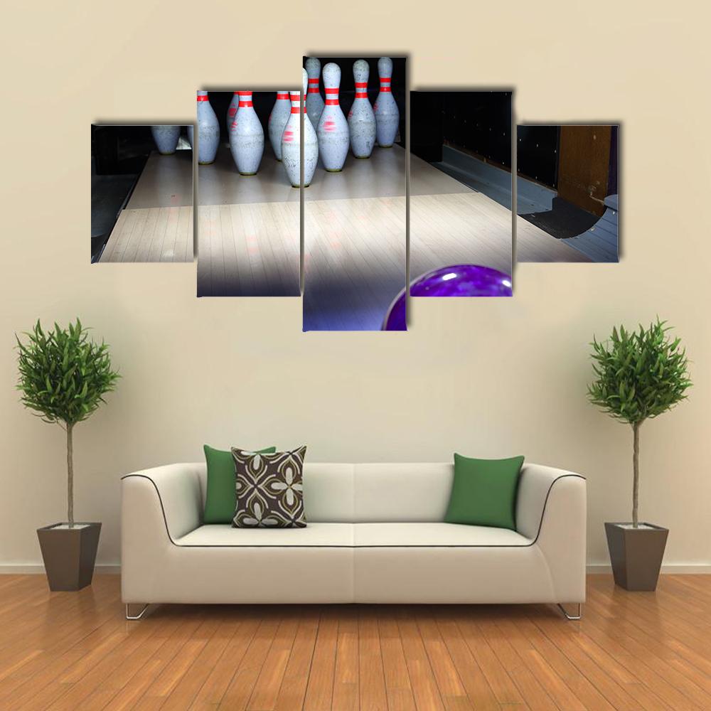 Bowling Ball And Pins Canvas Wall Art-5 Star-Gallery Wrap-42&quot; x 21&quot;-Tiaracle