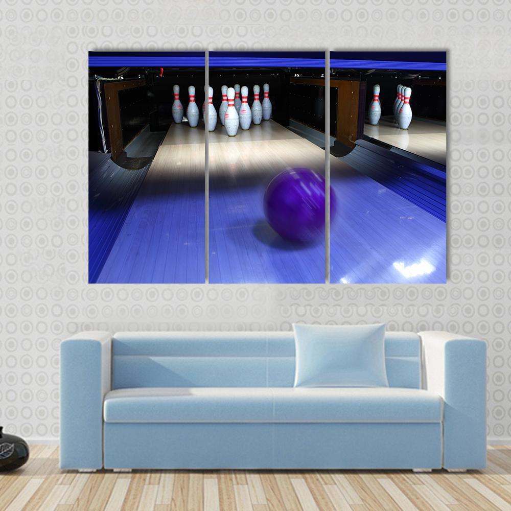 Bowling Ball &amp; Pins Canvas Wall Art-3 Horizontal-Gallery Wrap-37&quot; x 24&quot;-Tiaracle